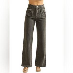 ABLE High Waist Wide Leg Charcoal Gray Jeans In L NWOT